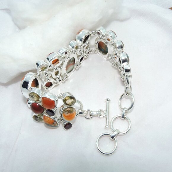 Semi Pricious Gemstone 925 Sterling Silver Bracelets, Chunky Multi Bracelets - Picture 6 of 6